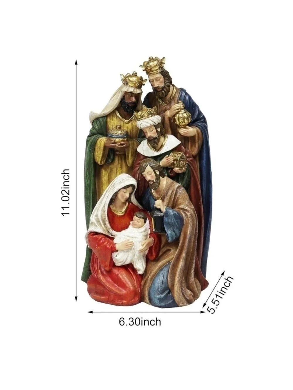 Nativity Holy Family with Wisemen Hand-Painted Polyresin Statue Christmas Decor